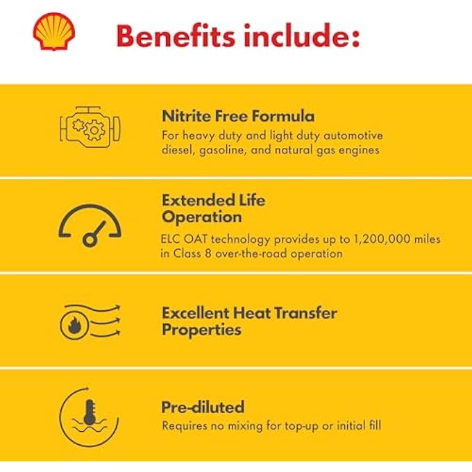 Shell Rotella سائل تبريد مضاد تجمد 50/50 مخفف مسبقا خالي من النيتريت (1 جالون، عبوة واحدة) - Image 4